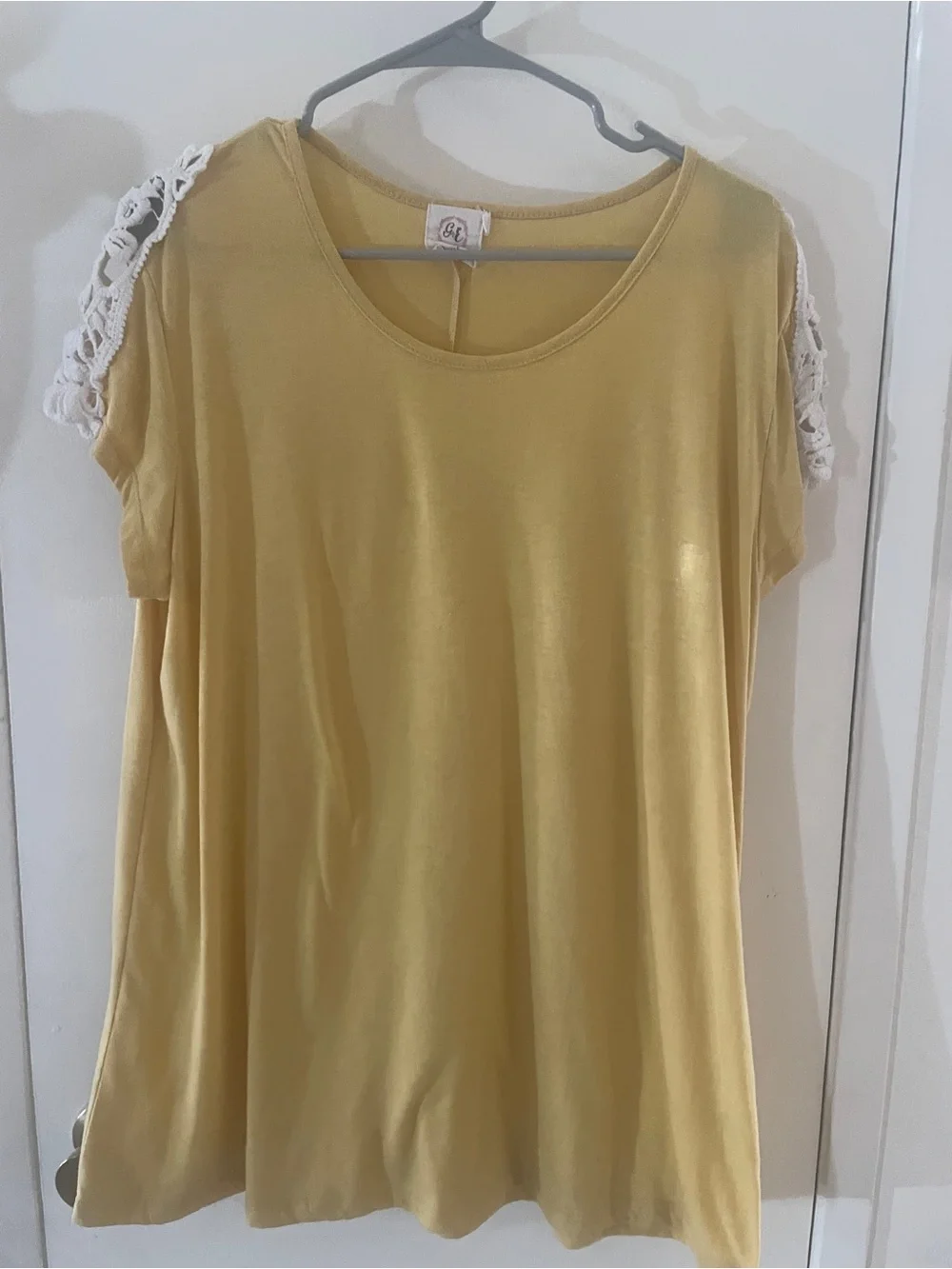 Grace & Emma Yellow Crochet Lace Cap Sleeved Top XL Boho